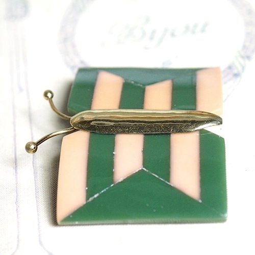 AUGUSTE BONAZ  オーギュストボナーズ　ピンク＆グリーン　アールデコバタフライブローチ