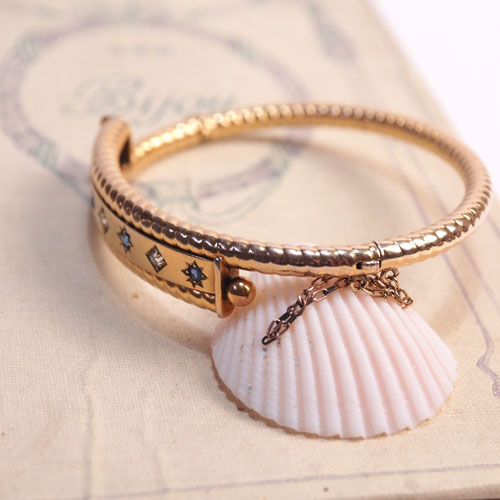 9金 天然ブルーサファイヤ&ダイヤモンド ヒンジバングル