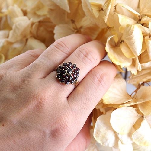 14金　ガーネット　クラスターリング