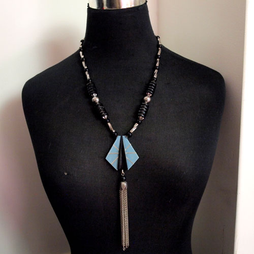 AUGUST BONAZ ボナーズ ブルー&ブラックガラリス アールデコネックレス