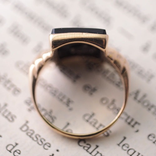 9金オニキス 天然ダイヤモンド アールデコリング