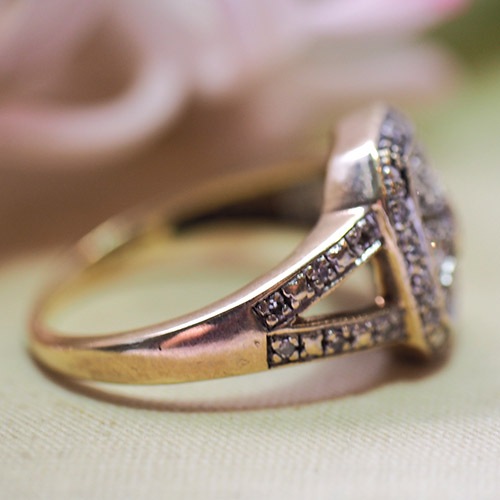 9金　ダイヤモンド　スクエアリング（アンティークジュエリー）