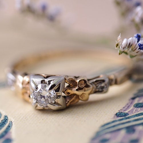 14金　天然ダイヤモンドフラワーソリティアリング（フィンランド）