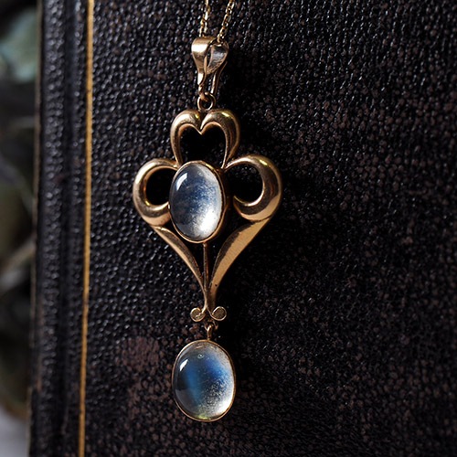 15金 ブルームーンストーン アールヌーボーネックレス(イギリス アンティークジュエリー)