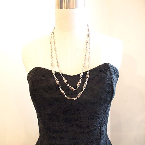 シルバー＆ゴールドプレート　クロス　フレンチフィリグリネックレス140cm