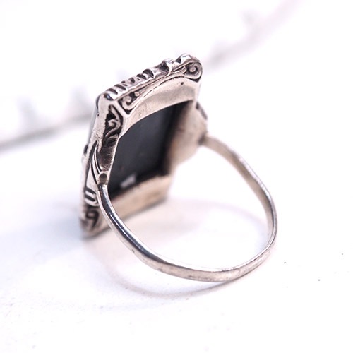 シルバー＆オニキス　バタフライ　アールデコリング