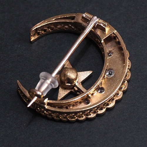 18金　ダイヤモンド＆シードパール　ムーン＆クレセントブローチ