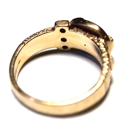 9金 クリスタル 蹄鉄のベルトバックルリング