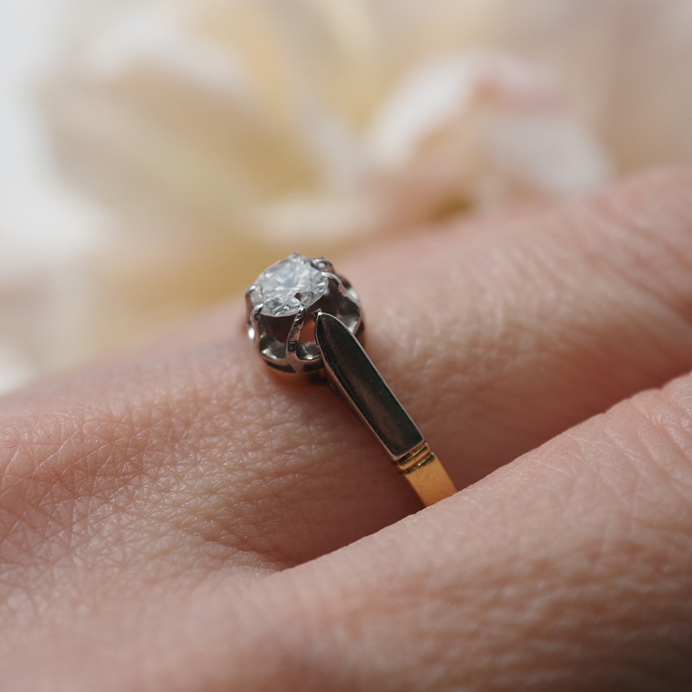 18金 天然オールドカットダイヤモンド ソリティアリング