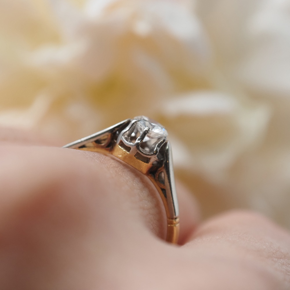 18金 天然オールドカットダイヤモンド ソリティアリング