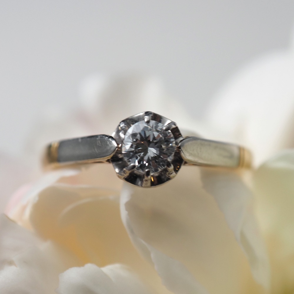 18金 天然オールドカットダイヤモンド ソリティアリング