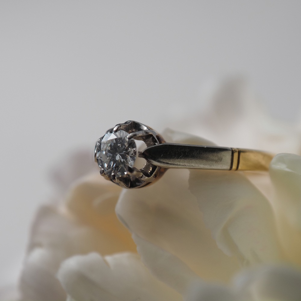 18金 天然オールドカットダイヤモンド ソリティアリング