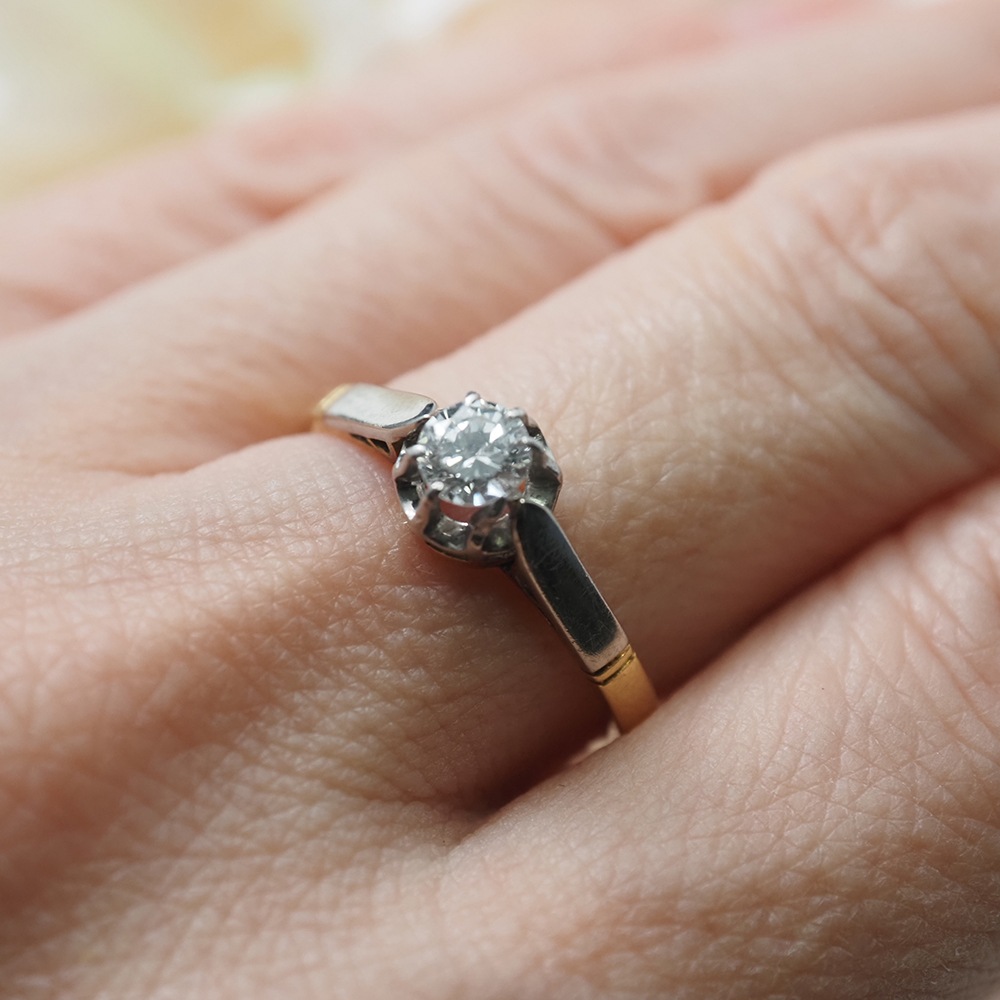 18金 天然オールドカットダイヤモンド ソリティアリング
