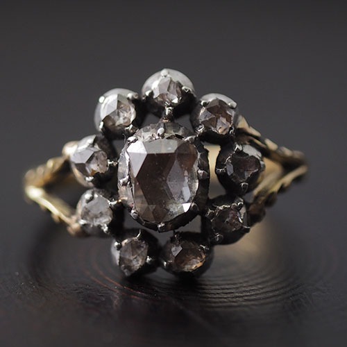 18金シルバー　ローズカットダイヤモンド　ジョージアンリング