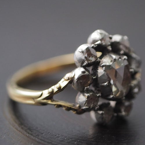 18金シルバー　ローズカットダイヤモンド　ジョージアンリング