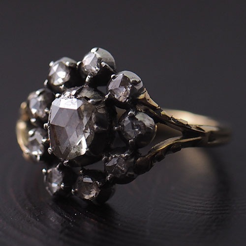 18金シルバー　ローズカットダイヤモンド　ジョージアンリング