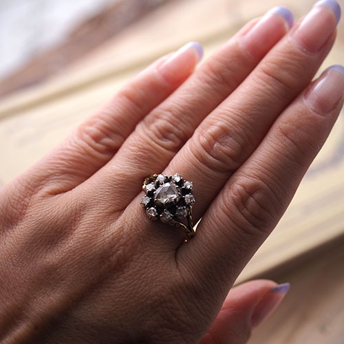 18金シルバー　ローズカットダイヤモンド　ジョージアンリング