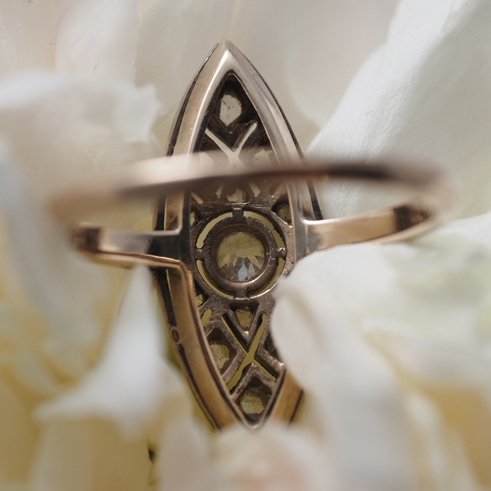 14金シルバー 天然ダイヤモンド マーキス・フィリグリーリング