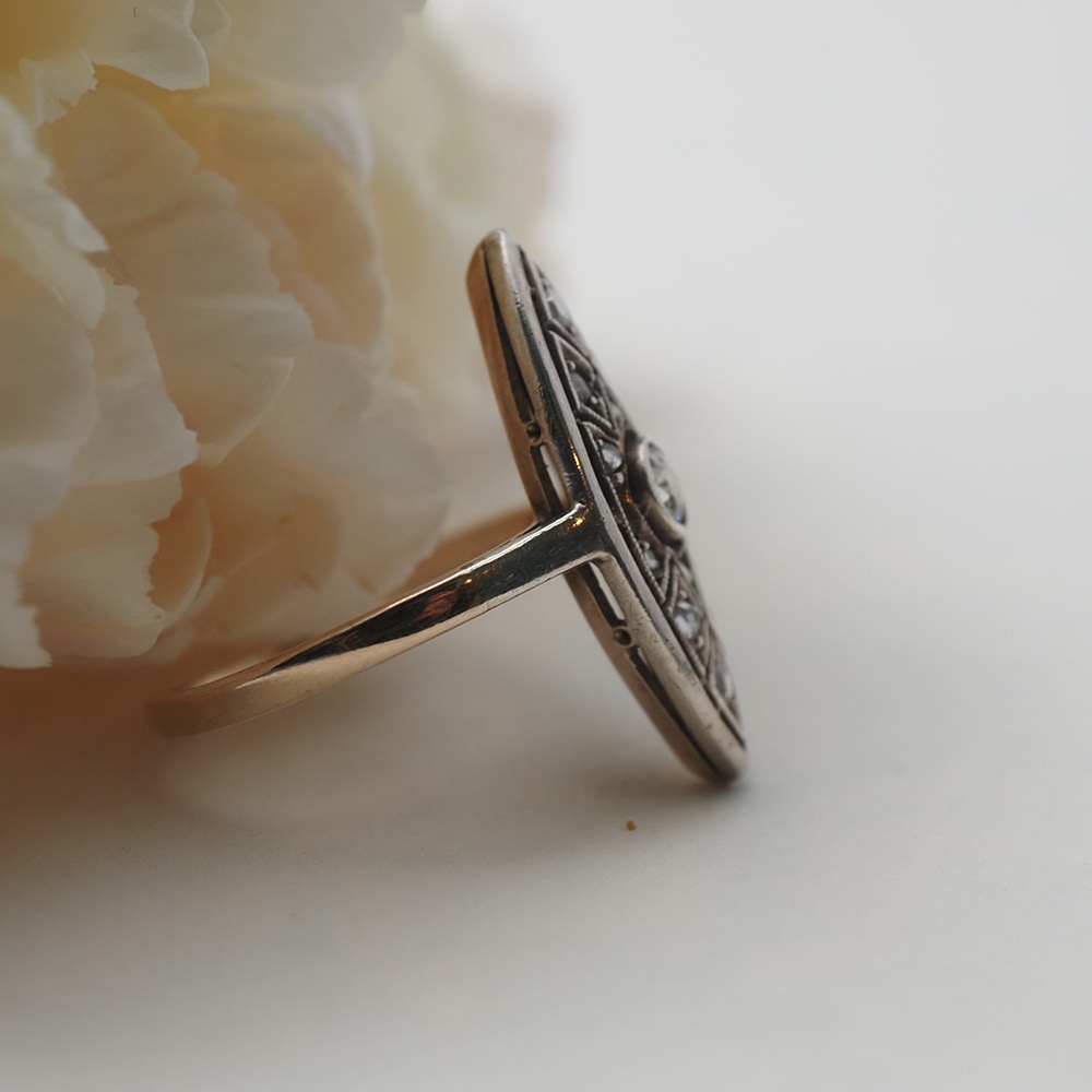 14金シルバー 天然ダイヤモンド マーキス・フィリグリーリング