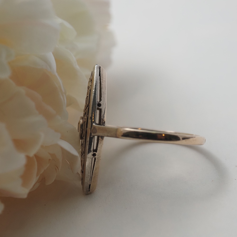 14金シルバー 天然ダイヤモンド マーキス・フィリグリーリング