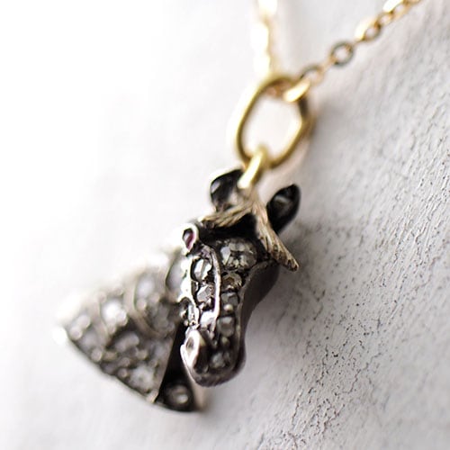 9金シルバー ローズカットダイヤモンド　馬のペンダント