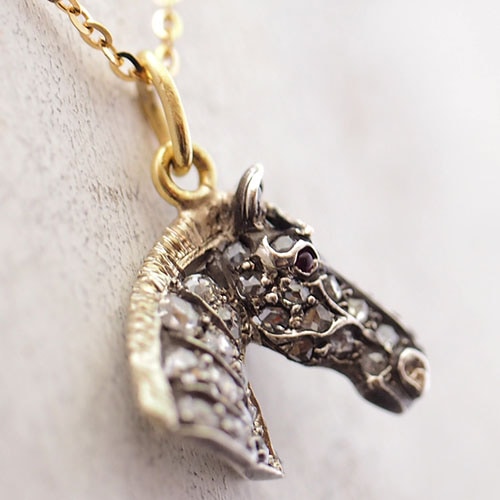 9金シルバー ローズカットダイヤモンド　馬のペンダント