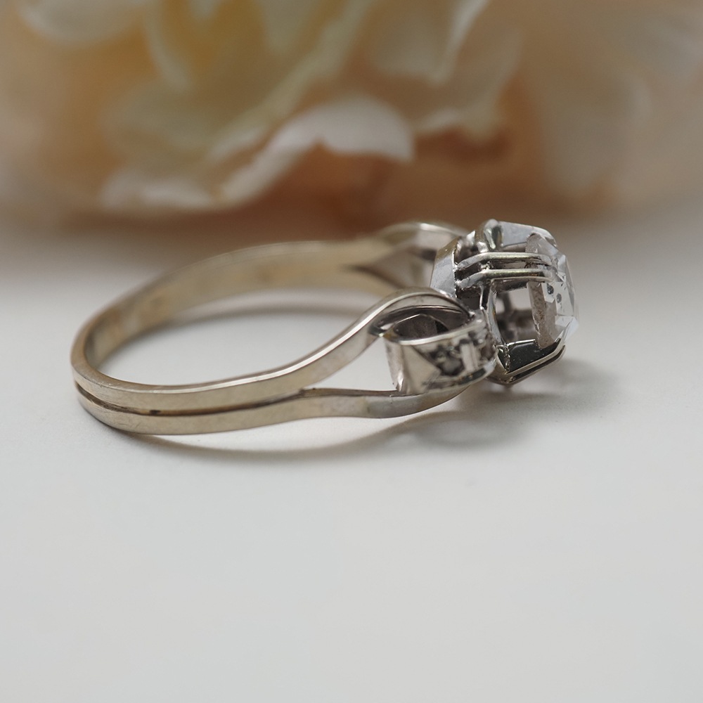 18金ホワイトゴールド 天然ローズカットダイヤモンド アールデコリング