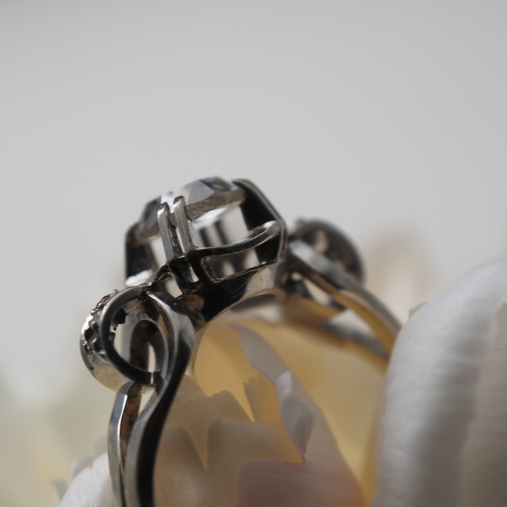 18金ホワイトゴールド 天然ローズカットダイヤモンド アールデコリング