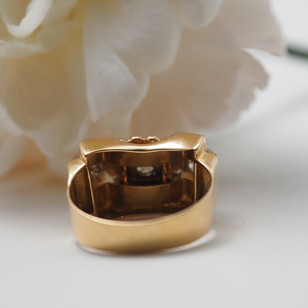 18金 天然ローズカットダイヤモンド アールデコ・カクテル タンクリング