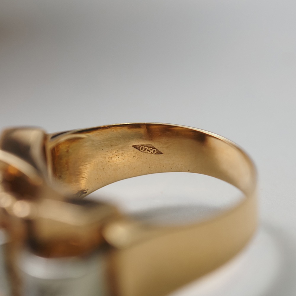 18金 天然ローズカットダイヤモンド アールデコ・カクテル タンクリング