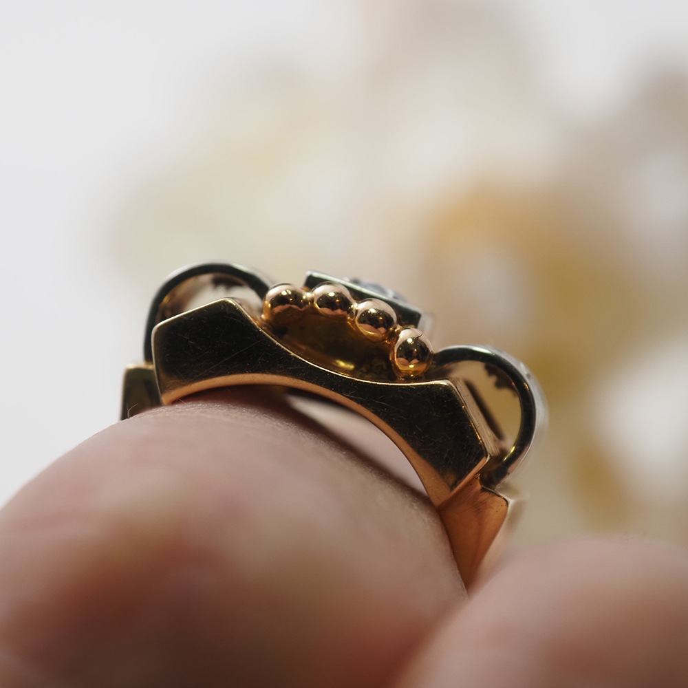 18金 天然ローズカットダイヤモンド アールデコ・カクテル タンクリング