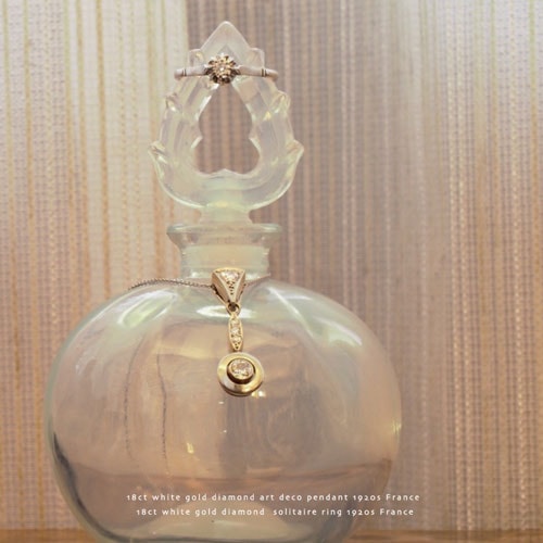 18金ホワイトゴールド ダイヤモンドソリティアリング(アンティークジュエリー)