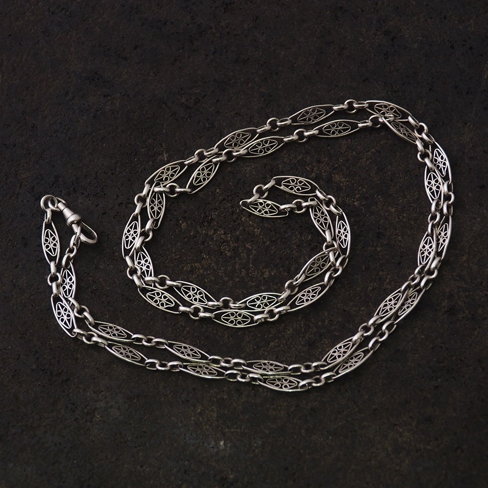 シルバー　フィリグリー　アンティークチェーン（フォーリーフ）80cm