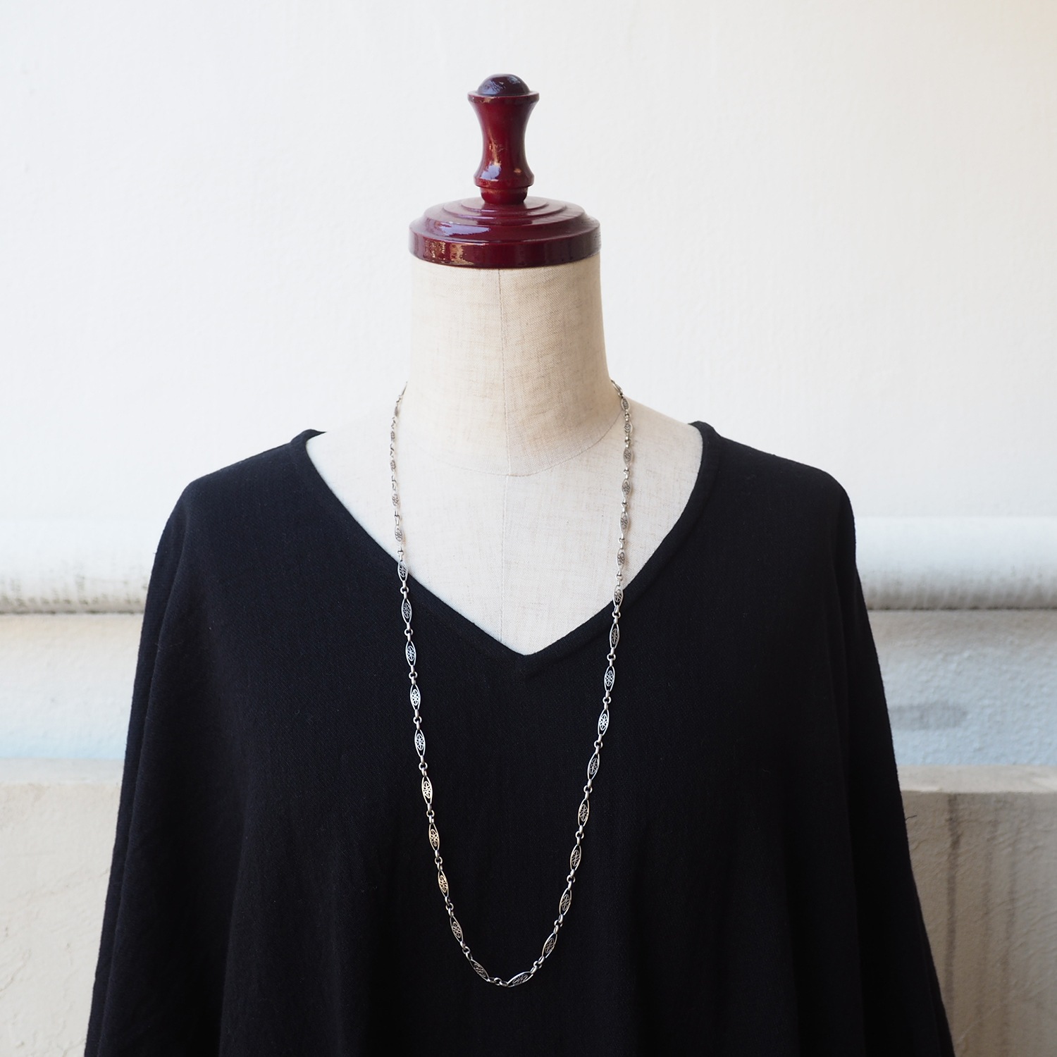 シルバー　フィリグリー　アンティークチェーン（フォーリーフ）80cm