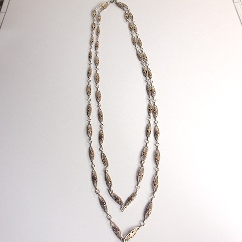 シルバー＆ゴールドプレート　クロス　フレンチフィリグリネックレス140cm