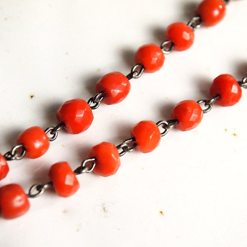 アンティークシルバー　ダブルヘッドイーグル コーラル　ネックレス