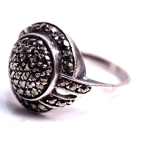 シルバー　マーカサイト　アールデコリング