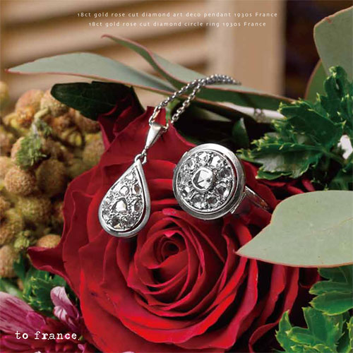 18金　ホワイトゴールド　ローズカットダイヤモンド　ドロップペンダント