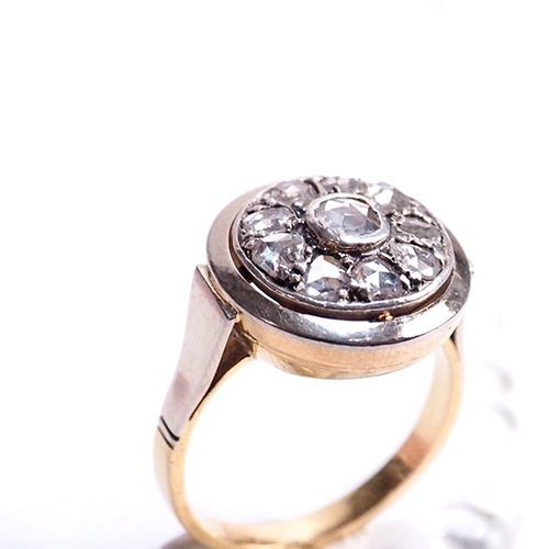 18金　ローズカットダイヤモンド　サークルデザインリング （アンティークジュエリー）