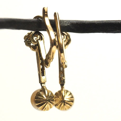 18金　パール＆ローズカットダイヤモンド　アールデコピアス