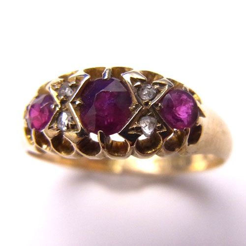 sold 18金 ルビー＆ダイヤモンド　一文字 1901年 リング