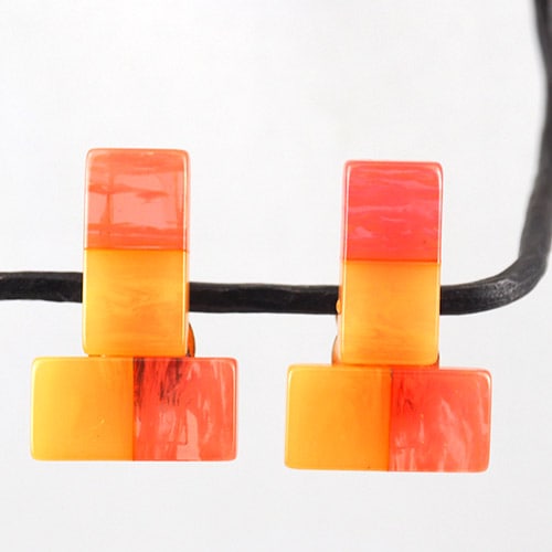 パステルピンク＆ベージュ　ベークライトイヤリング