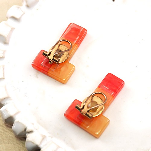 パステルピンク＆ベージュ　ベークライトイヤリング