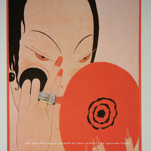 18金　ローズカットダイヤモンド　アールデコカクテルリング（アンティークジュエリー）