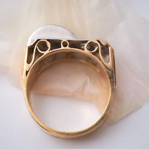 18金　ローズカットダイヤモンド　アールデコカクテルリング（アンティークジュエリー）