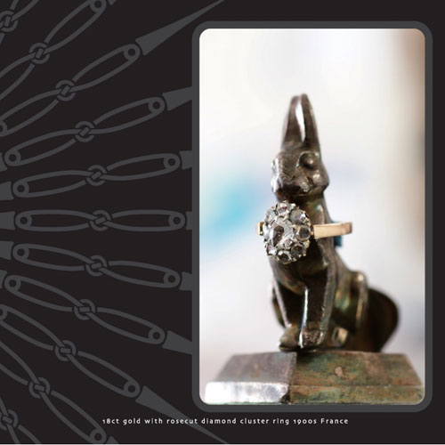 18金　ローズカットダイヤモンド　クラスターオーヴァルリング（アンティークジュエリー）