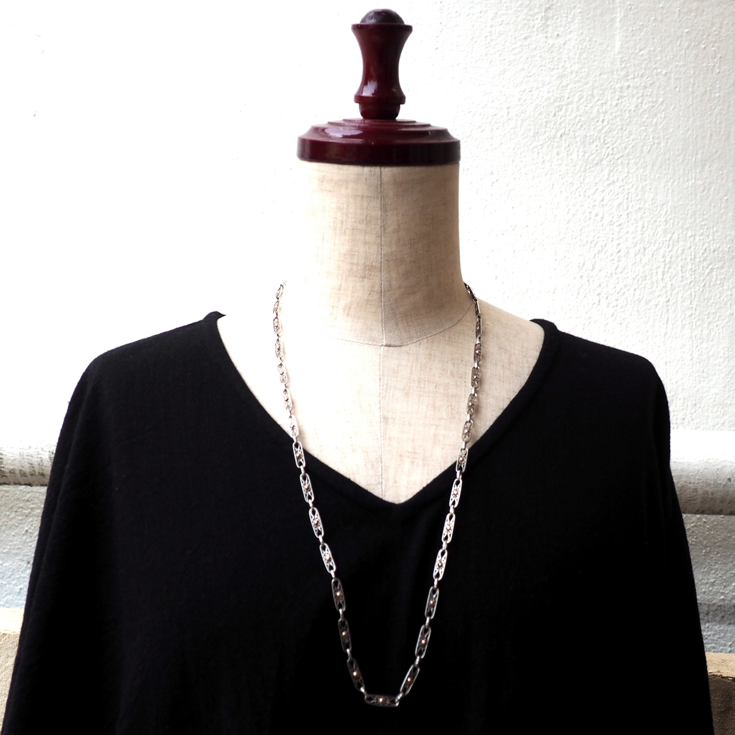 シルバー&ゴールドプレートボール フィリグリーアンティークチェーン 70cm