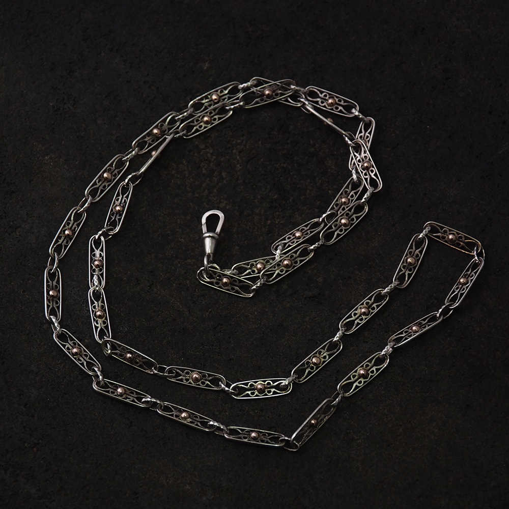 シルバー&ゴールドプレートボール フィリグリーアンティークチェーン 70cm