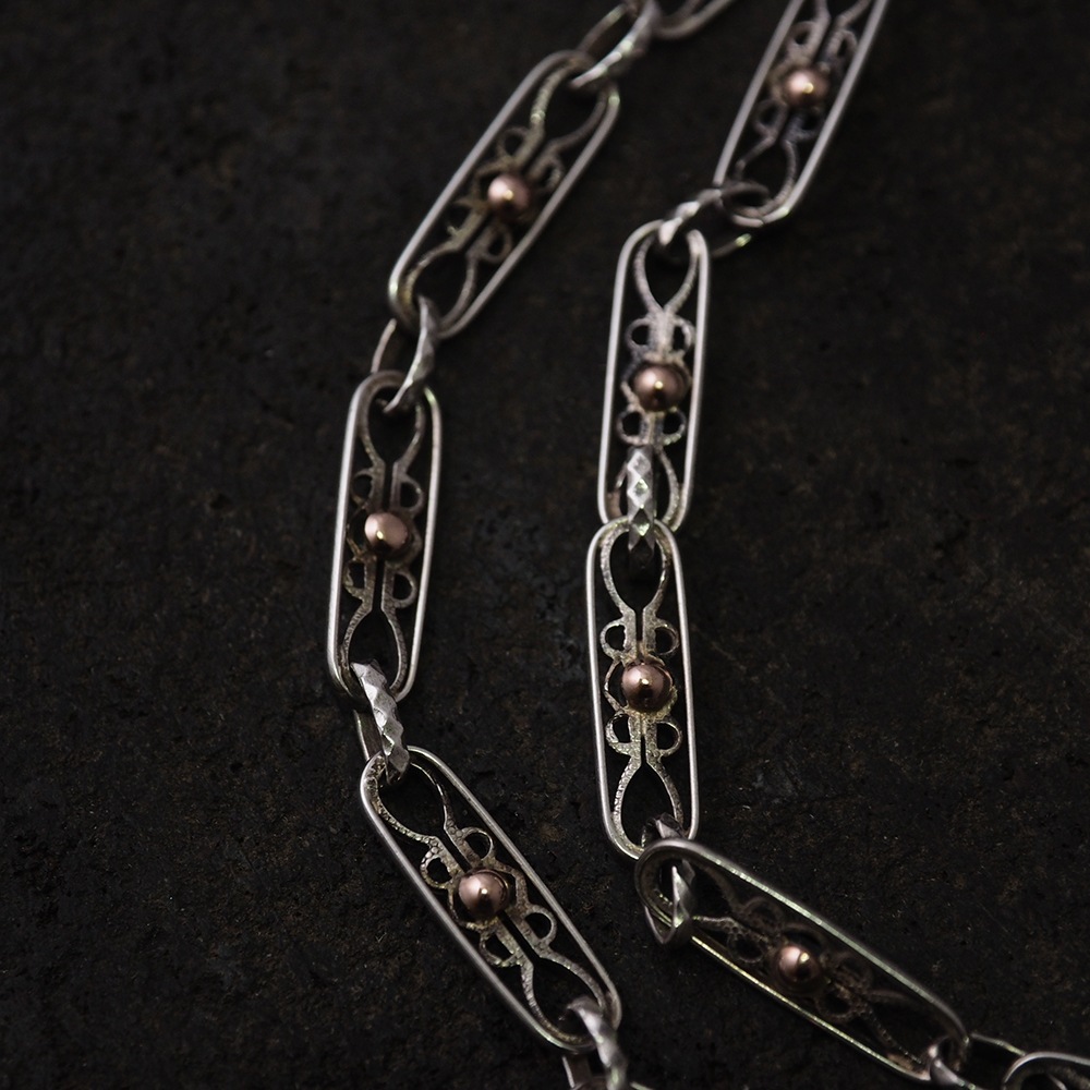 シルバー&ゴールドプレートボール フィリグリーアンティークチェーン 70cm