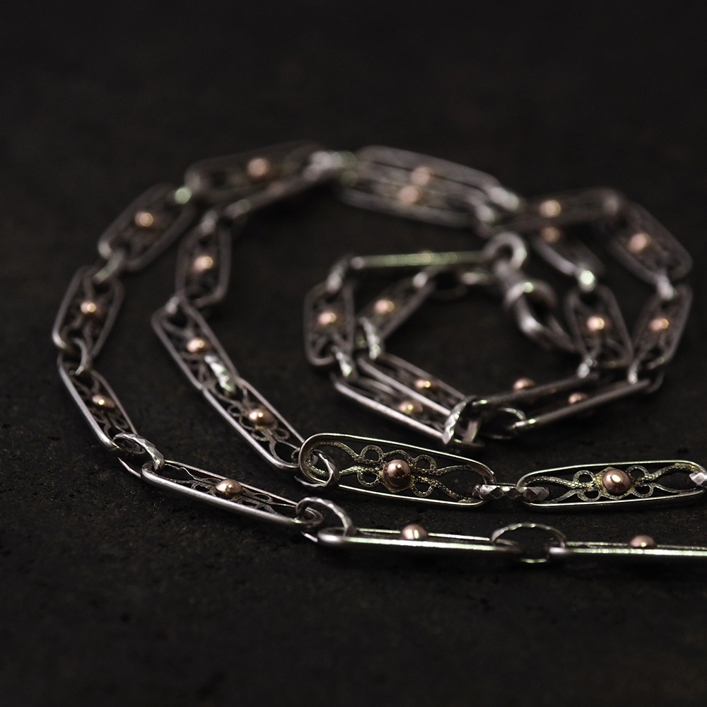 シルバー&ゴールドプレートボール フィリグリーアンティークチェーン 70cm